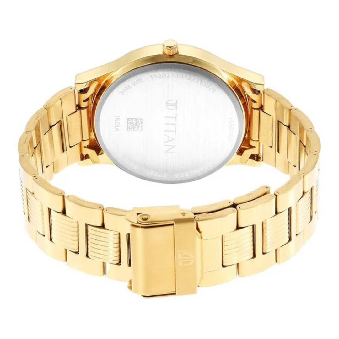 Titan Men’s Quartz Analog Watch with Champagne Dial and Stainless Steel Strap