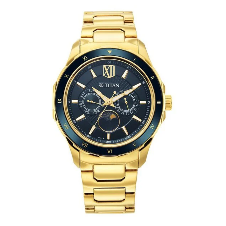 Titan Regalia Men’s Premium Quartz Multifunction Watch with Green Dial and Stainless Steel Strap
