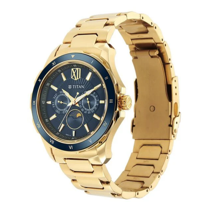 Titan Regalia Men’s Premium Quartz Multifunction Watch with Green Dial and Stainless Steel Strap