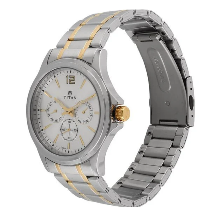 Titan Workwear Men’s Quartz Multifunction Watch with Silver Dial and Stainless Steel Strap