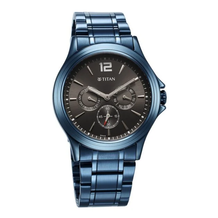 Titan Neo Splash Men’s Quartz Multifunction Watch with Anthracite Dial and Stainless Steel Strap