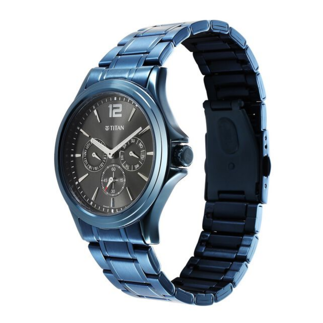Titan Neo Splash Men’s Quartz Multifunction Watch with Anthracite Dial and Stainless Steel Strap