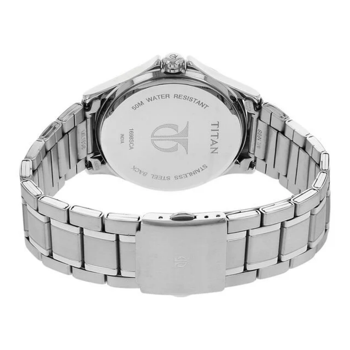 Titan Men’s Quartz Multifunction Watch with Black Dial and Stainless Steel Strap