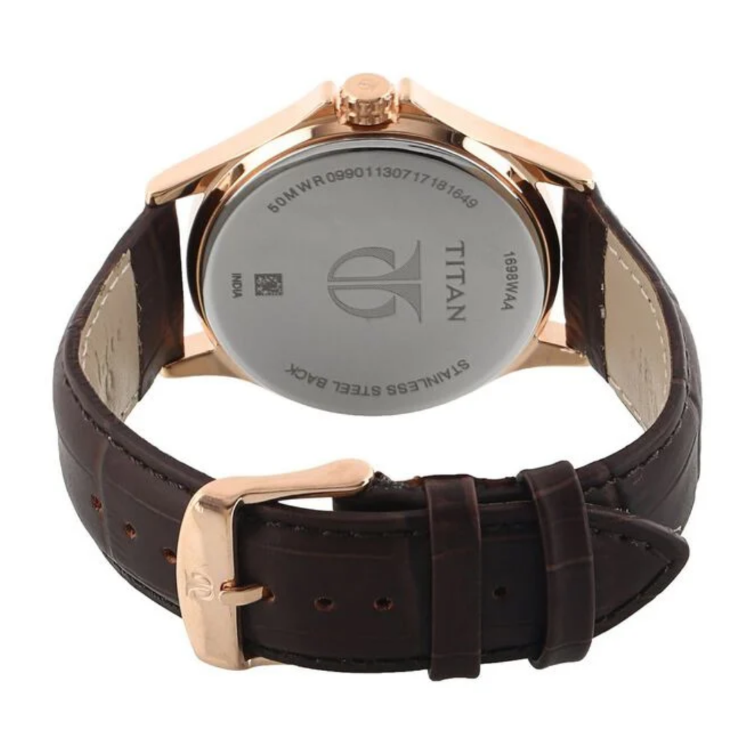 Titan Multifunction Quartz Watch for Men – Elegant White Dial with Premium Leather Band