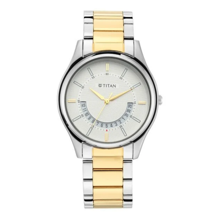 Titan Lagan White Dial Analog Watch for Men with Sleek Metal Bracelet