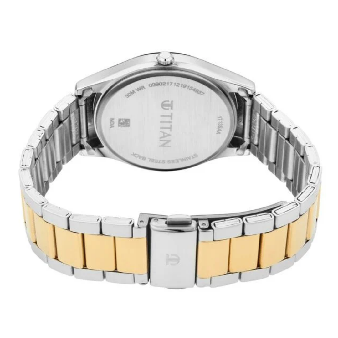 Titan Lagan White Dial Analog Watch for Men with Sleek Metal Bracelet