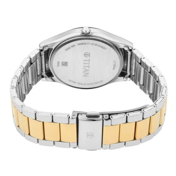 Titan Lagan White Dial Analog Watch for Men with Sleek Metal Bracelet