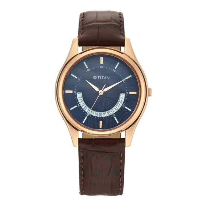 Titan Lagan Blue Dial Analog Watch for Men with Classic Leather Band