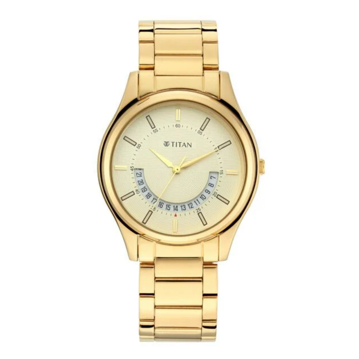 Titan Lagan Men’s Analog Watch with Yellow Dial and Metal Strap