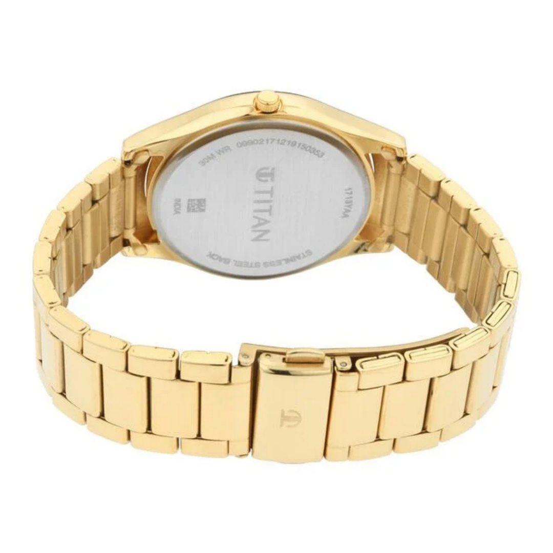 Titan Lagan Men’s Analog Watch with Yellow Dial and Metal Strap