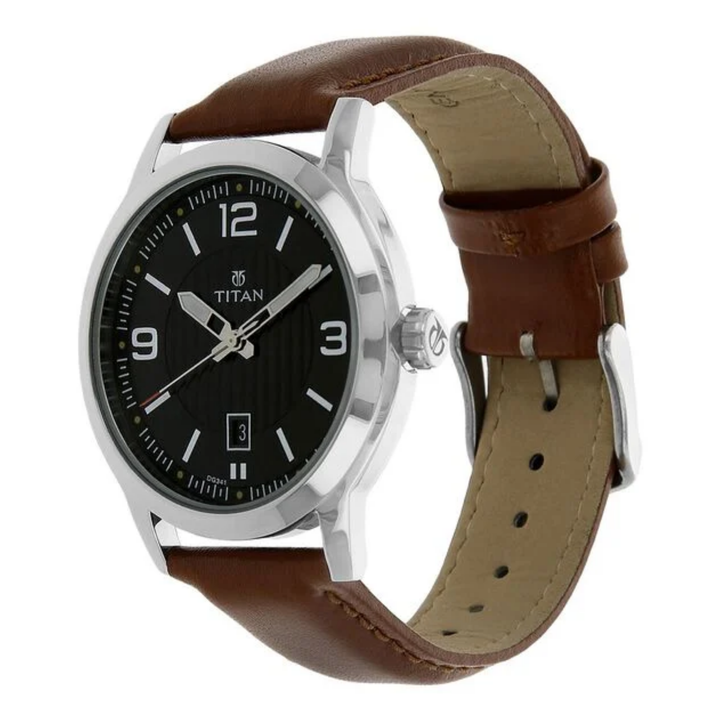 Titan Quartz Analog Watch for Men – Sleek Black Dial with Classic Leather Band