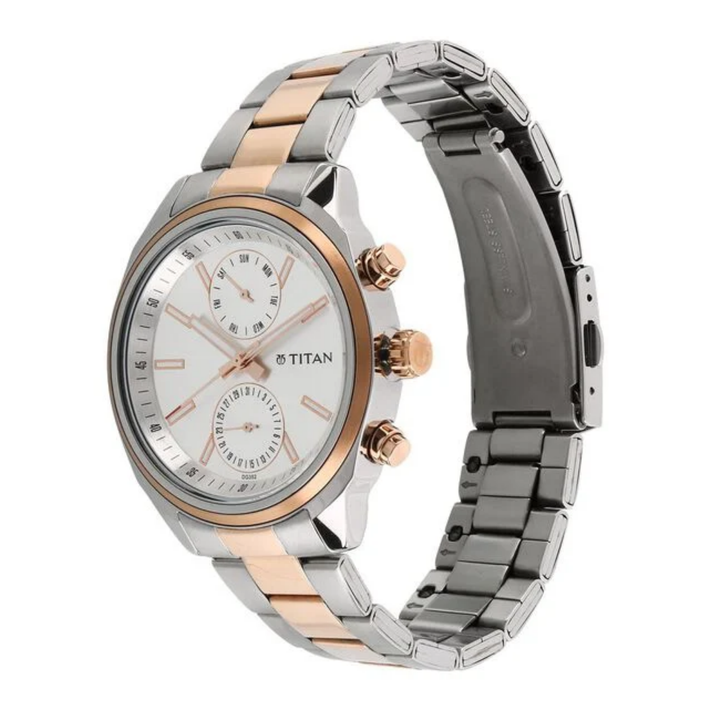 Titan Bandhan Couple’s Quartz Multifunction Watch Set with White Dial and Stainless Steel Straps