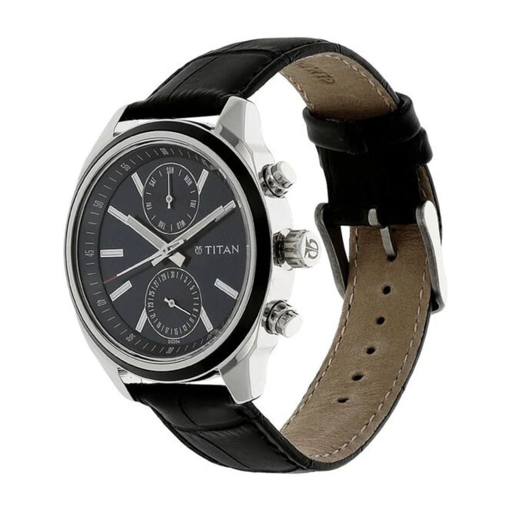 Titan Multifunction Men’s Watch – Midnight Blue Dial with Refined Leather Band