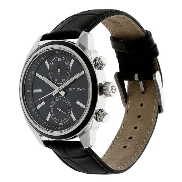 Titan Multifunction Quartz Watch for Men – Blue Dial with Classic Leather Band
