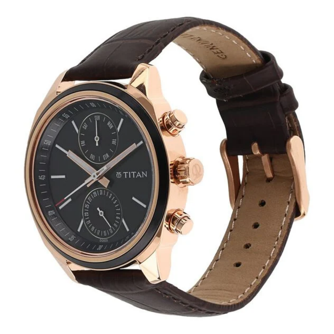 Titan Multifunction Quartz Watch for Men – Blue Dial with Classic Leather Band