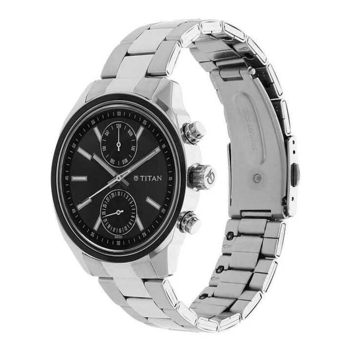 Titan Men’s Multifunction Watch with Dark Grey Dial and Two-Tone Stainless Steel Bracelet