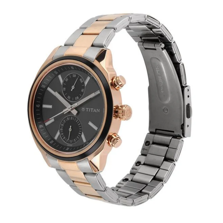 Titan Men’s Multifunction Watch with Black Dial and Two-Tone Stainless Steel Bracelet
