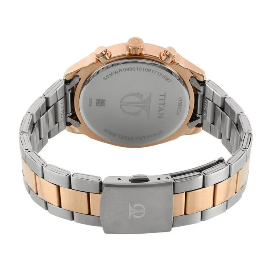 Titan Men’s Multifunction Watch with Black Dial and Two-Tone Stainless Steel Bracelet