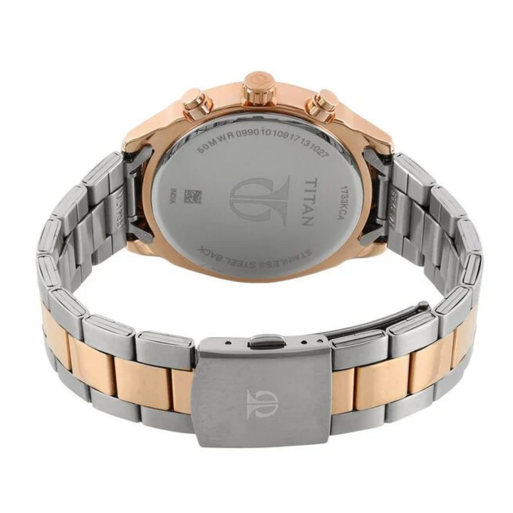 Titan Men’s Multifunction Watch with Black Dial and Two-Tone Stainless Steel Bracelet