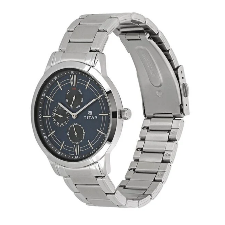 Titan Men’s Analog Watch – Blue Sunray Dial – Multifunction Quartz – All-Steel Design