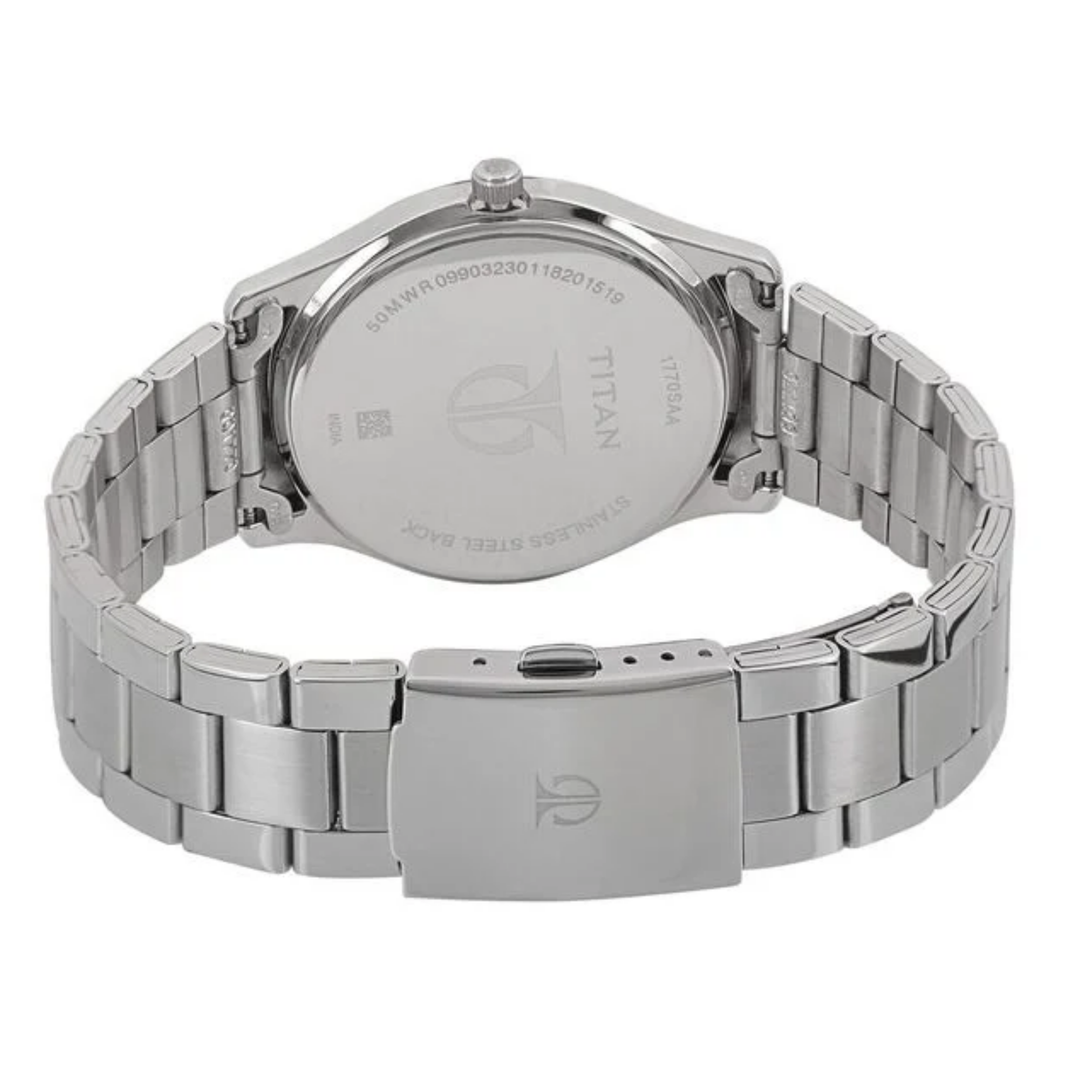 Titan Men’s Analog Watch – White Dial – Date Function – All-Steel Design
