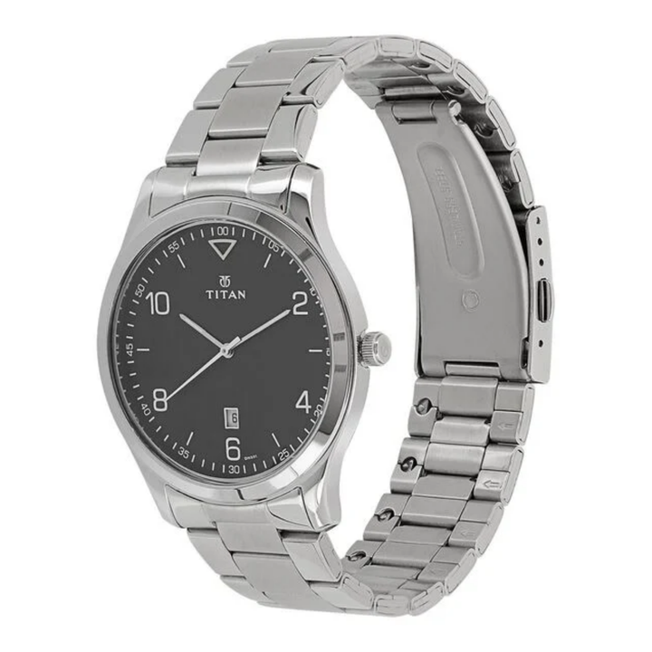 Titan Men’s Analog Watch – Black Sunray Dial – Date Function – All-Steel Case