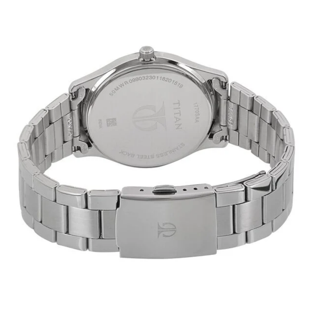 Titan Men’s Analog Watch – Black Sunray Dial – Date Function – All-Steel Case