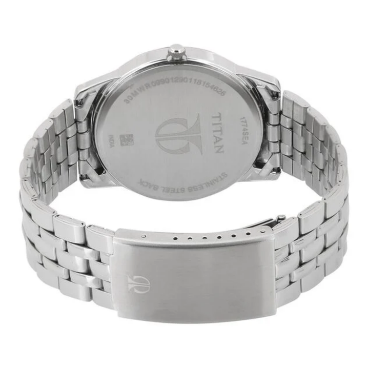 Titan Men’s Analog Watch – Navy Blue Dial with Day &amp; Date – Stainless Steel Bracelet