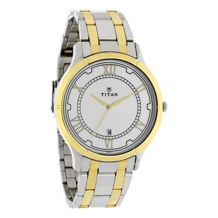 Titan Classique: Silver Sunray Dial with Date Feature &amp; Polished Link Strap