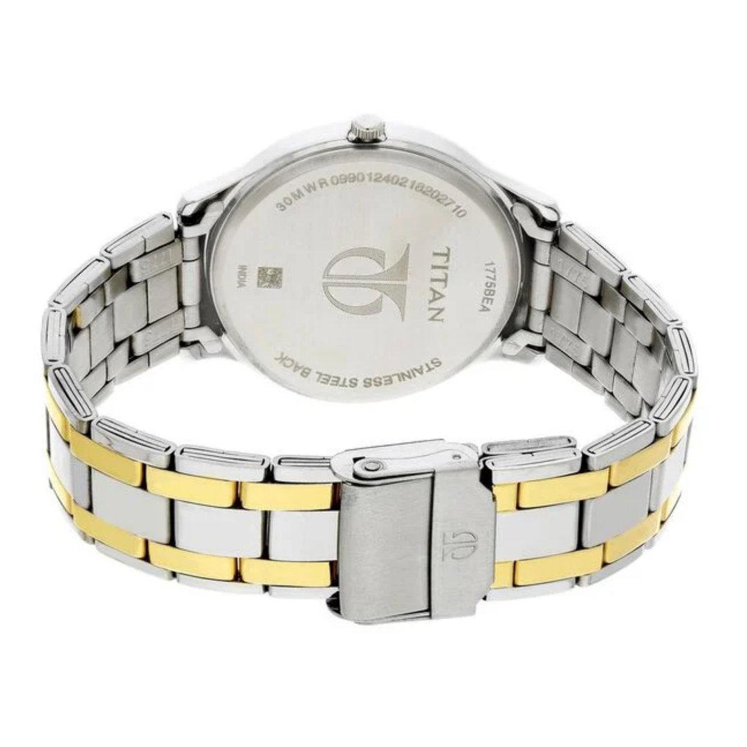 Titan Classique: Silver Sunray Dial with Date Feature &amp; Polished Link Strap