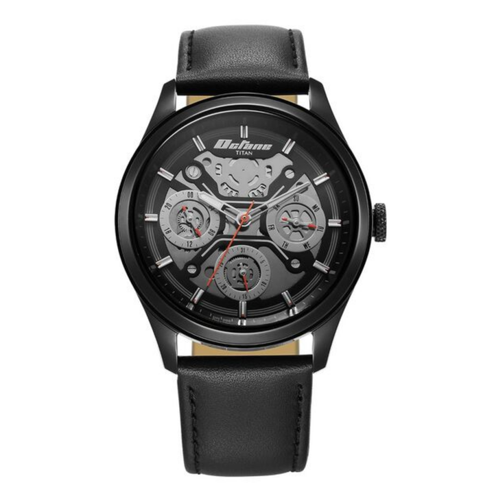 Titan Octane: Midnight Stealth Analog with Triple-Dial Calendar &amp; Stitched