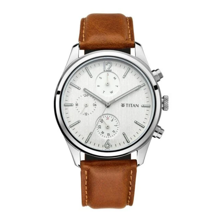 Titan Classique: Jet Black Triple-Aperture Analog with Genuine Nero Leather