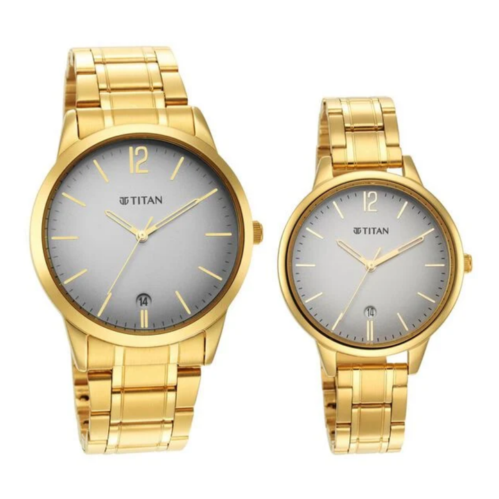 Titan Bandhan: His &amp; Hers Anthracite Set with Polished Mesh-Style Bracelet