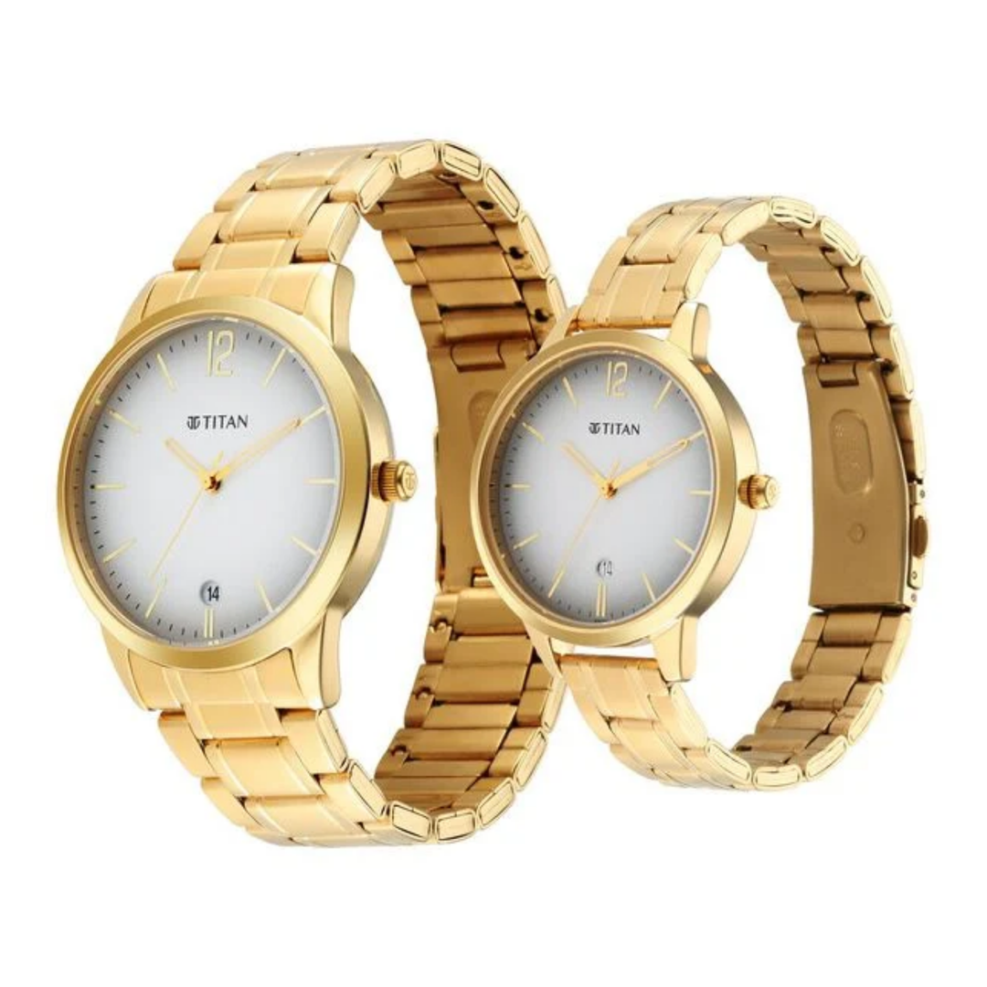 Titan Bandhan: His &amp; Hers Anthracite Set with Polished Mesh-Style Bracelet