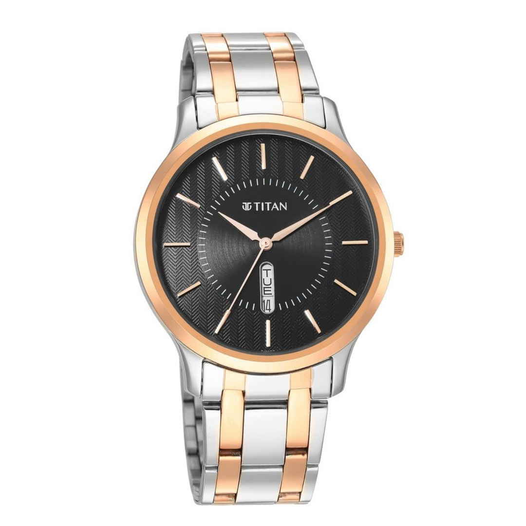 Titan Karishma Series: Black Sunray Day-Date in Dual-Tone Stainless Steel