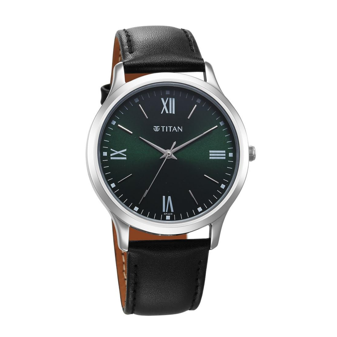 Titan Karishma: Deep Green &amp; Earth-Tone Leather Calendar Watch
