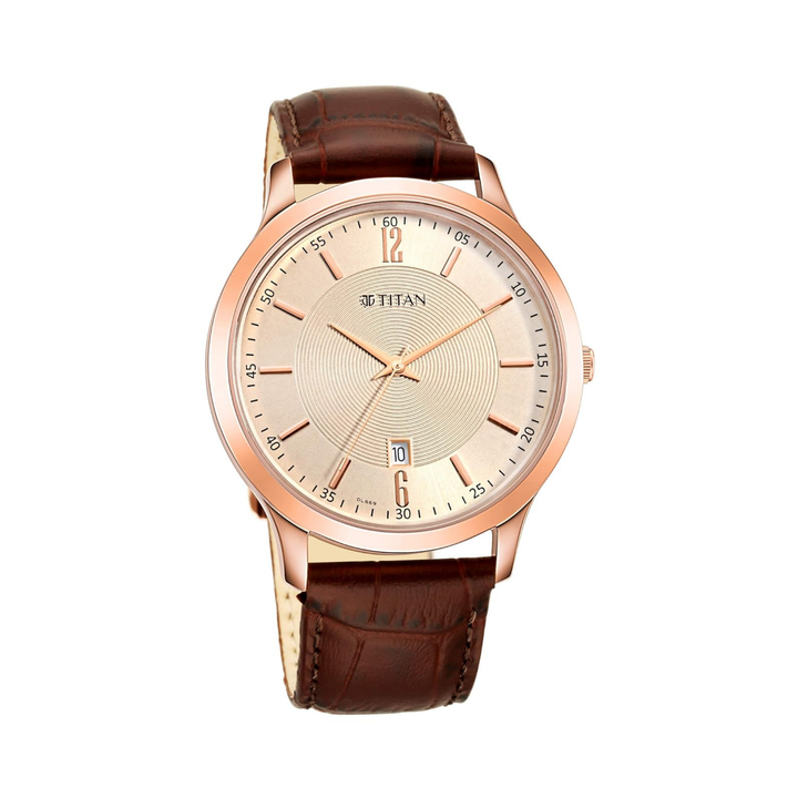 Titan Rose Gold &amp; Mahogany: Men’s Slim Analog Date Watch