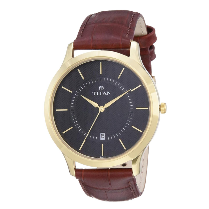 Titan Stealth Black: Men’s Analog with Date &amp; Ebony Leather Strap
