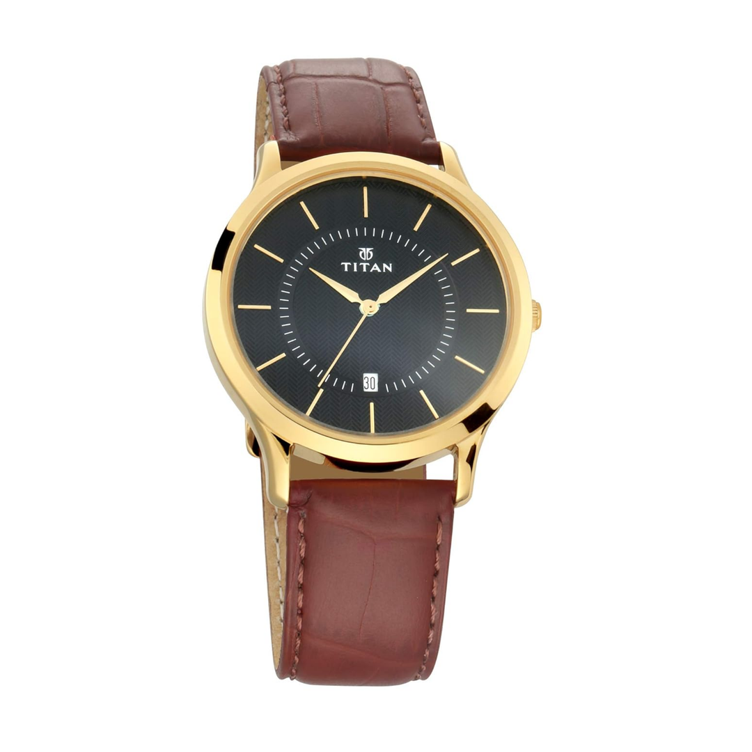 Titan Stealth Black: Men’s Analog with Date &amp; Ebony Leather Strap