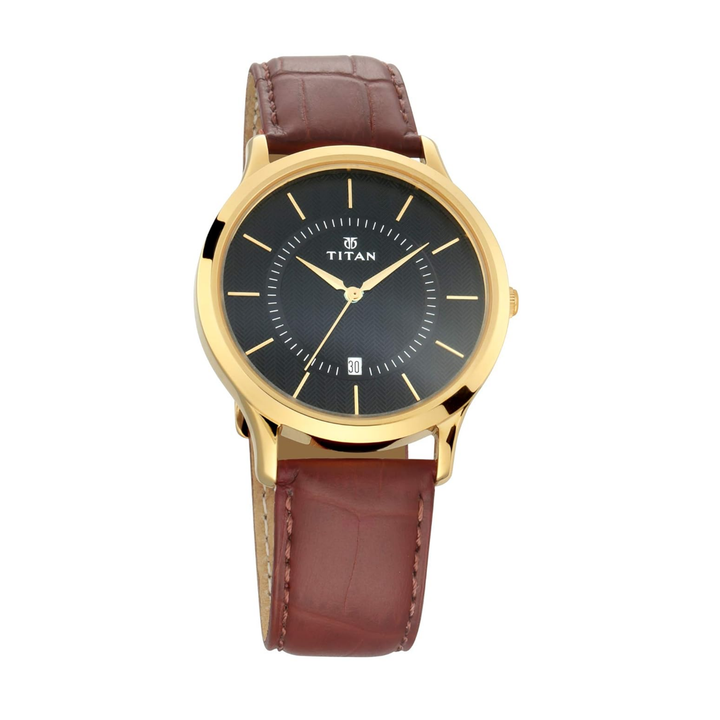 Titan Stealth Black: Men’s Analog with Date &amp; Ebony Leather Strap