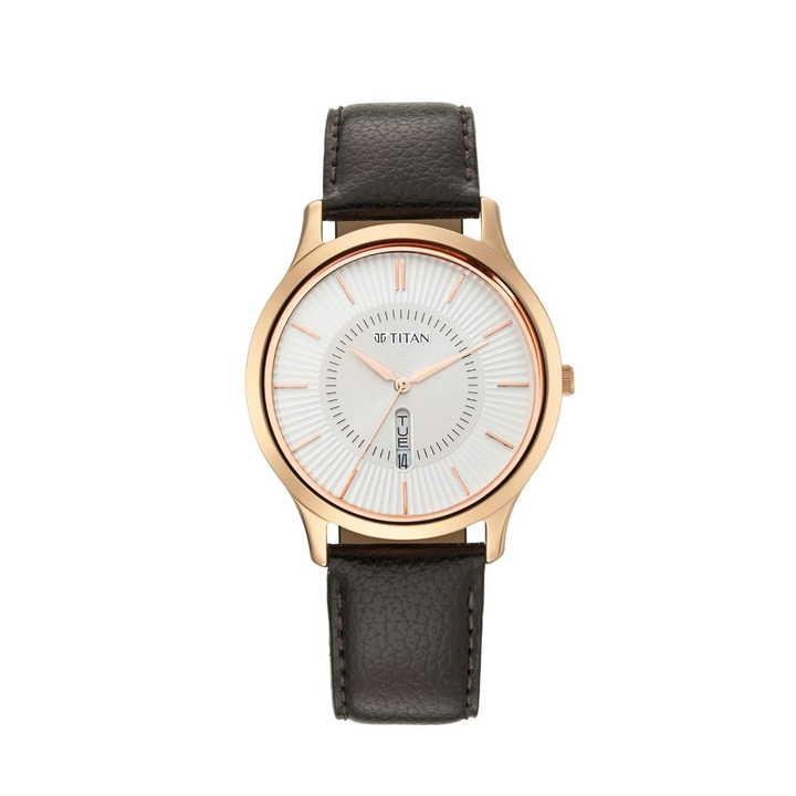 Titan Lagan White &amp; Tan: Men’s Quartz Day-Date with Stitched Leather