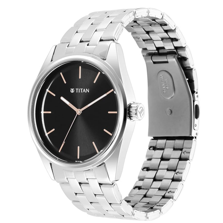 Titan Workwear Series | Quartz Analog | Black Dial | Stainless Steel Mesh