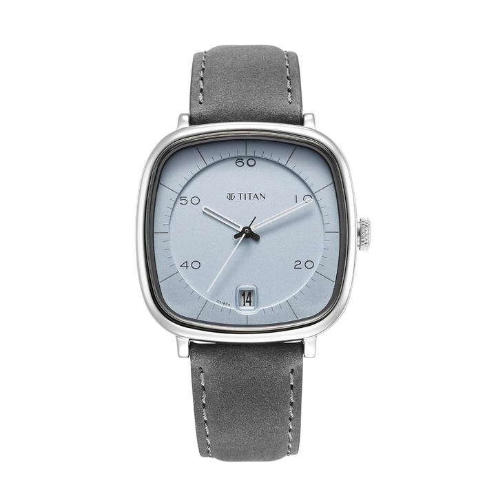 Titan Classique: Anthracite Sunray Dial Watch with Date and Genuine Leather