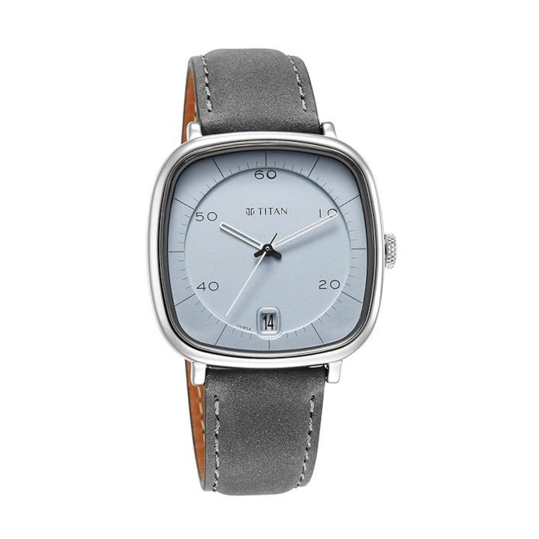 Titan Classique: Anthracite Sunray Dial Watch with Date and Genuine Leather