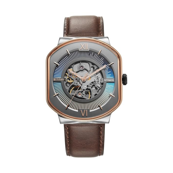 Titan Men’s Techno Beats Automatic – Charcoal Anthracite Dial &amp; Handcrafted Leather