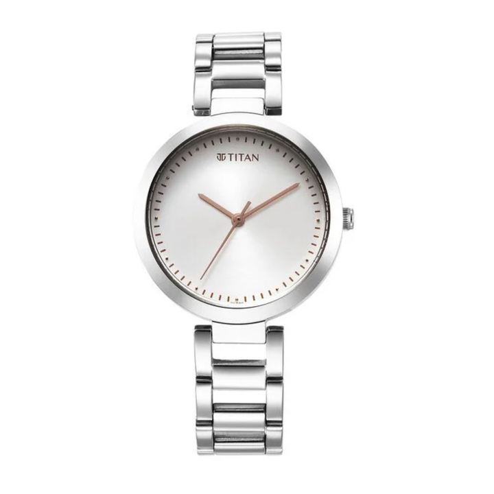 Titan Workwear: Monochromatic Silver Sunray Watch with Polished Link Bracelet