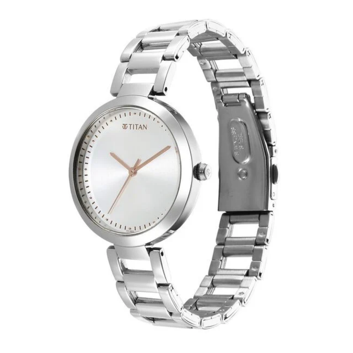 Titan Workwear: Monochromatic Silver Sunray Watch with Polished Link Bracelet