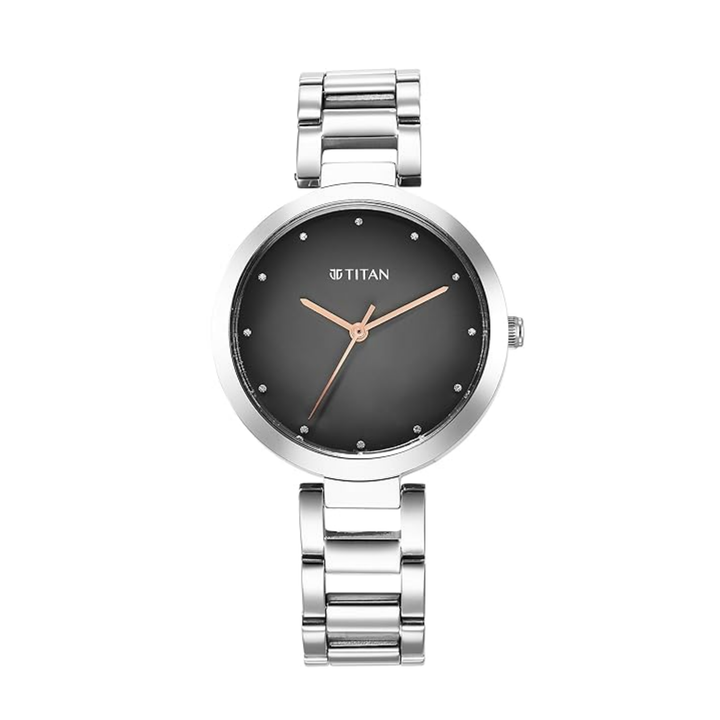 Titan Workwear: Onyx Sunray Watch with Polished Silver Stainless Steel Bracelet