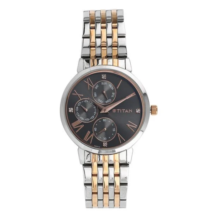 Titan Executive: Anthracite Sunray Multifunction Watch for Women