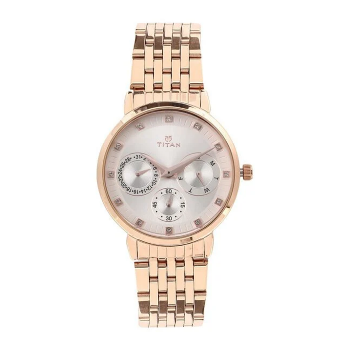 Titan Workwear: Warm Beige Sunray Watch with Polished Stainless Steel Bracelet